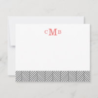 Charcoal Herringbone Custom Monogram Stationery