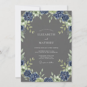 Charcoal Indigo Leafy Wedding Invitation