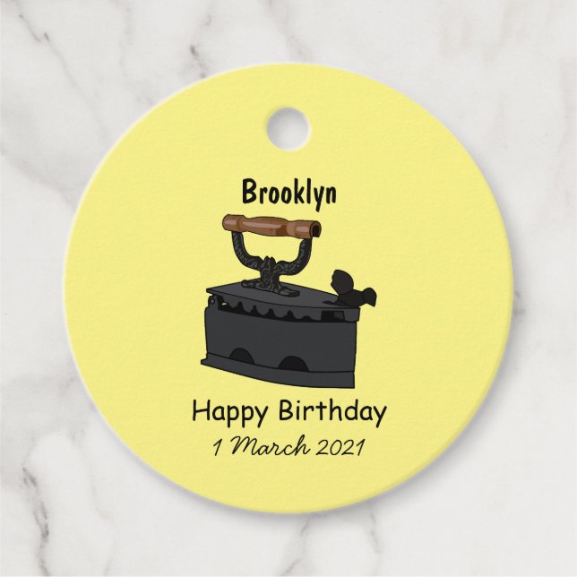 Charcoal iron cartoon illustration favour tags (Front)
