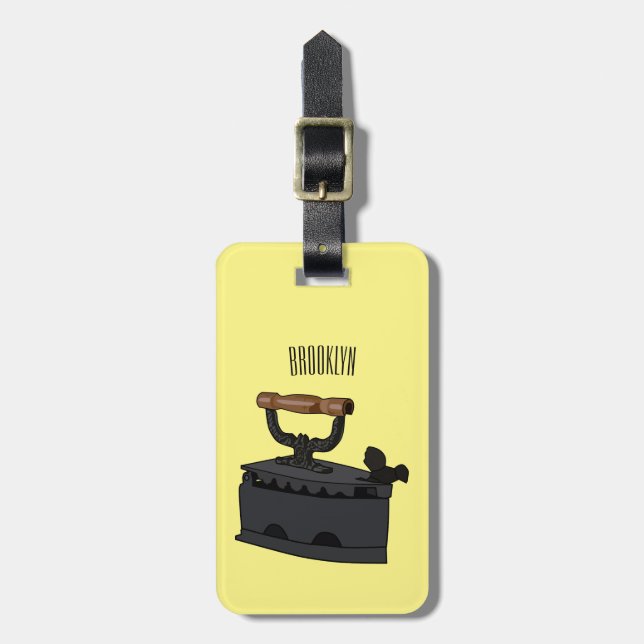 Charcoal iron cartoon illustration  luggage tag (Front Vertical)