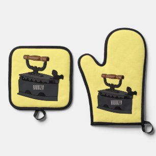 Charcoal iron cartoon illustration oven mitt & pot holder set