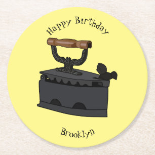 Charcoal iron cartoon illustration round paper coaster