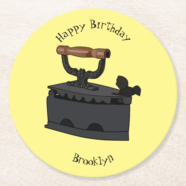 Charcoal iron cartoon illustration  round paper coaster (Front)