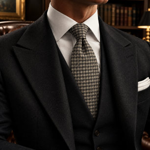 Charcoal Ivory Classic Houndstooth Tweed Tie