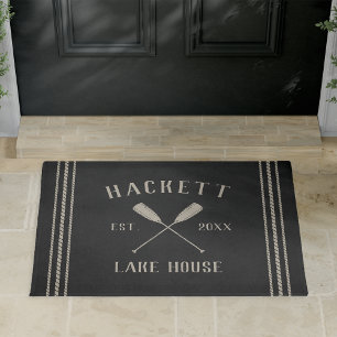 Charcoal   Lake House Rustic Oars Personalised Doormat