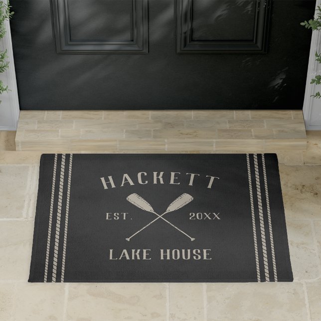 Charcoal | Lake House Rustic Oars Personalised Doormat (Creator Uploaded)