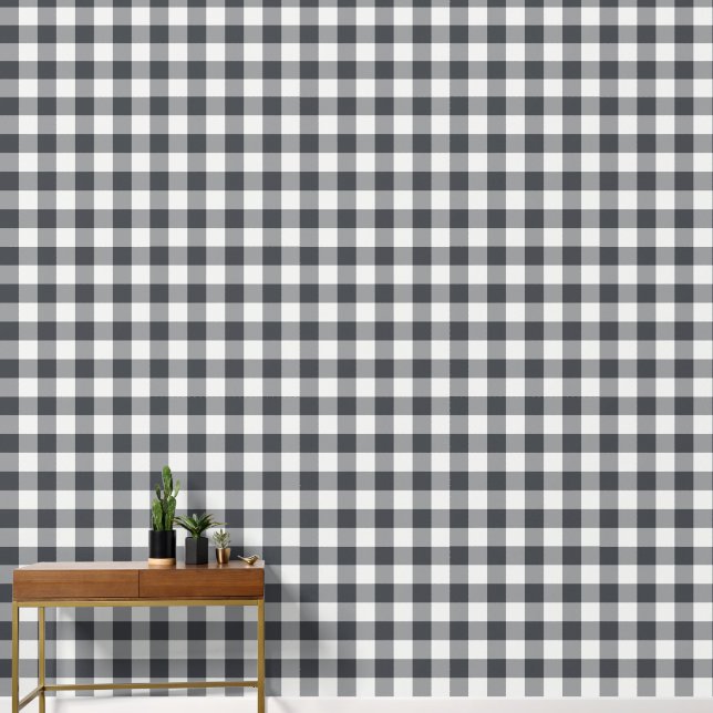 Charcoal Large Buffalo Check Gingham Wallpaper (Hallway)