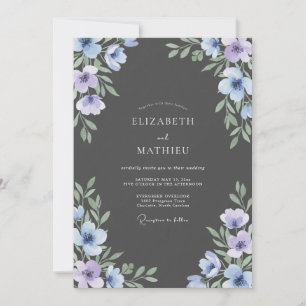 Charcoal Lavender Wildflower Wedding Invitation