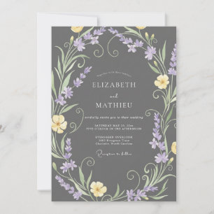 Charcoal Lavender Wreath Wedding Invitation