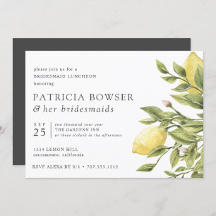 Charcoal   lemons and leaves Bridesmaid Luncheon Invitation