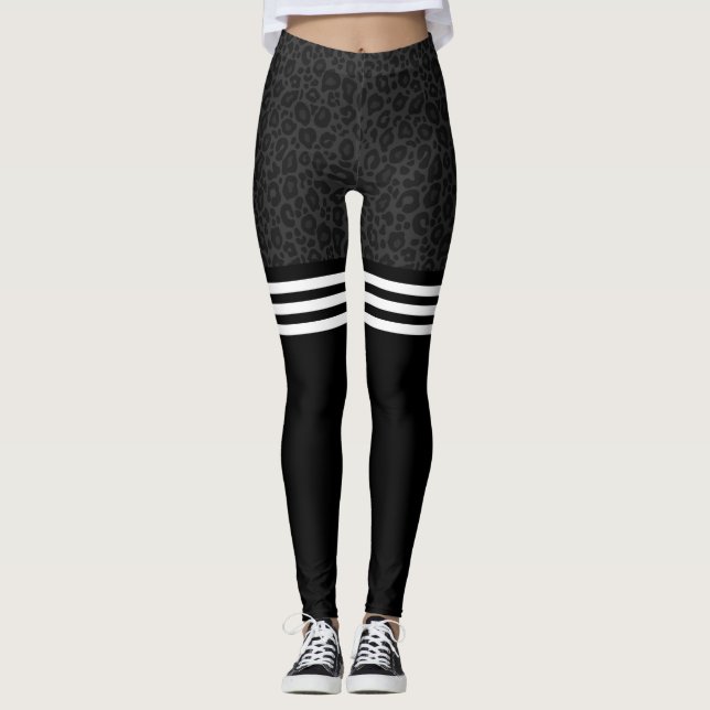 Charcoal leopard triple stripe leggings (Front)