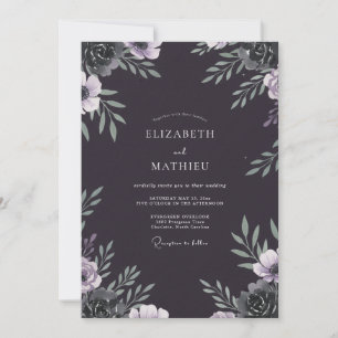 Charcoal Lilac Blossom Wedding Invitation