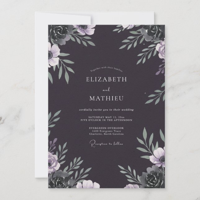 Charcoal Lilac Blossom Wedding Invitation (Front)