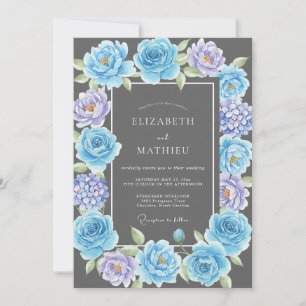 Charcoal Lilac Hydrangea Eucalyptus Wedding Invitation