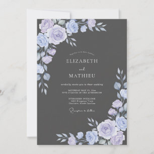 Charcoal Lilac Leafy Wedding Invitation