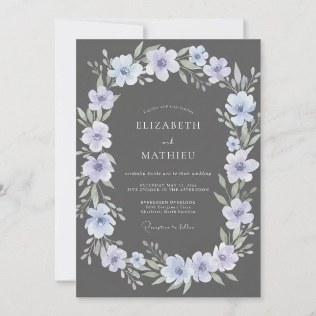 Charcoal Lilac Wildflower Wedding Invitation (Front)