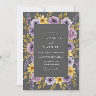 Charcoal Lilac Yellow Eucalyptus Wedding Invitation