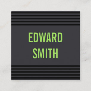 Charcoal & Lime Green with Black Lines Square Business Card