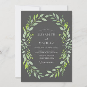 Charcoal Lime Leafy Wedding Invitation