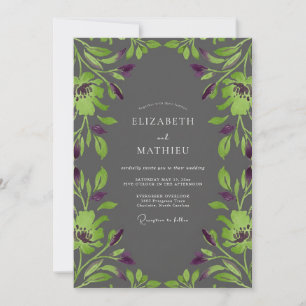 Charcoal Lime Vine Wedding Invitation