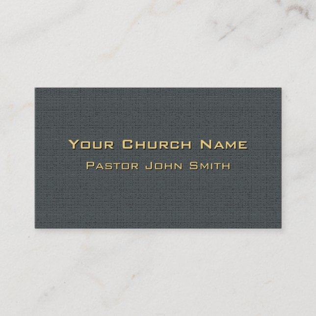 Charcoal Linen Gold Church Pastor Business Card (Front)