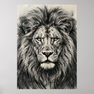 Charcoal Lion Portrait Poster