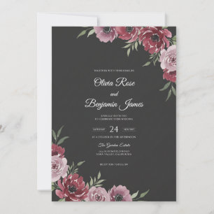 Charcoal Magenta Painted Wedding Invitation