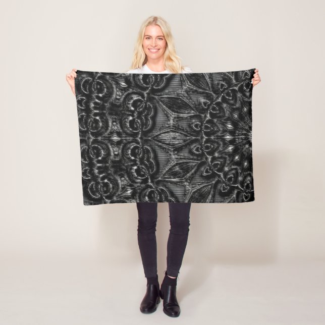 Charcoal Mandala  Fleece Blanket (In Situ)