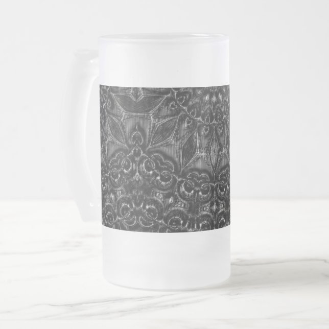 Charcoal Mandala   Frosted Glass Beer Mug (Front Left)