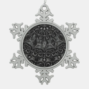 Charcoal Mandala  Snowflake Pewter Christmas Ornament