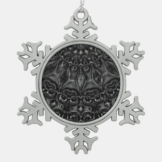 Charcoal Mandala  Snowflake Pewter Christmas Ornament (Front)