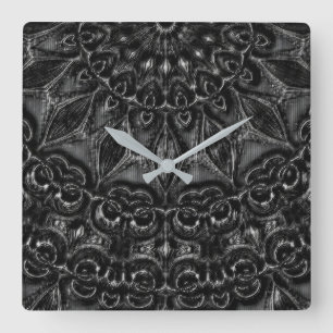 Charcoal Mandala   Square Wall Clock