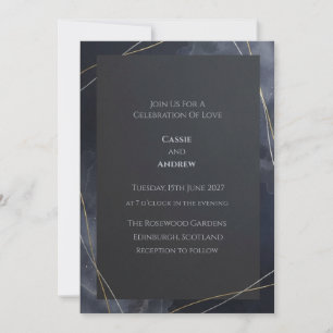 Charcoal Marble Gold Geometric Wedding Invitation
