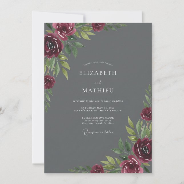 Charcoal Maroon Painted Wedding Invitation (Front)
