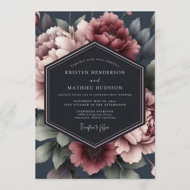 Charcoal Mauve Moody Wedding Invitation (Front)