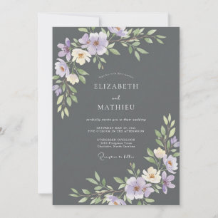 Charcoal Mauve Petal Wedding Invitation
