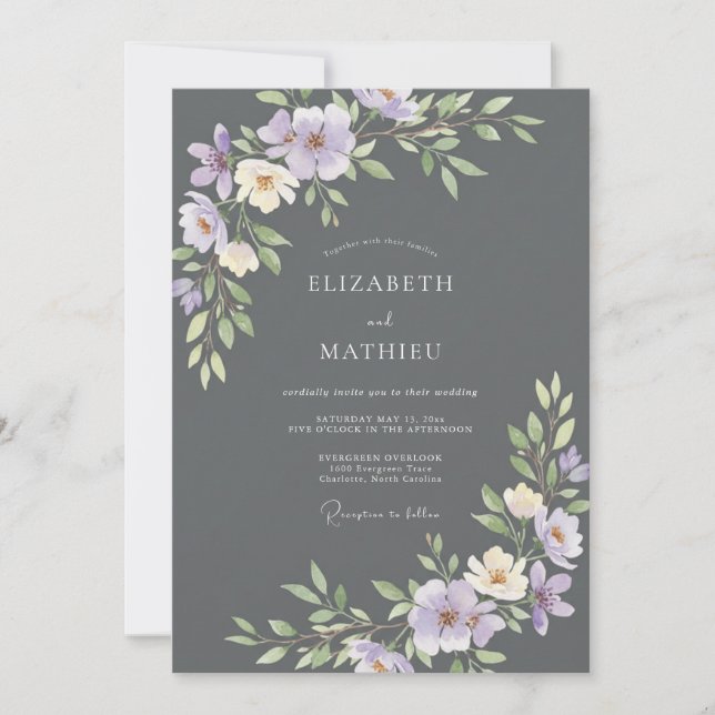 Charcoal Mauve Petal Wedding Invitation (Front)
