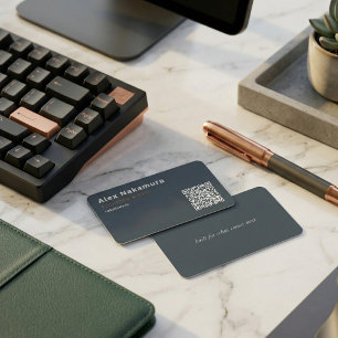 Charcoal Minimal QR Code Tech Founder Startup Business Card