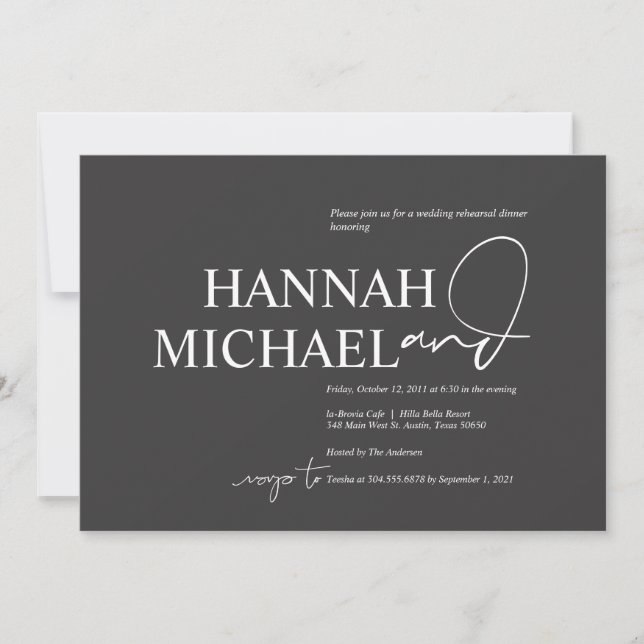 Charcoal Minimalism Wedding Rehearsal Dinner Invitation (Front)