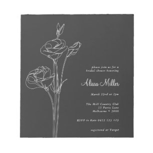 Charcoal Minimalist Floral Bridal Shower Invite Notepad