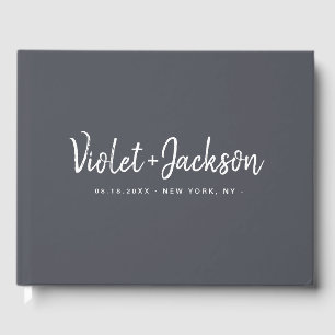 Charcoal minimalist handwritten script guest book