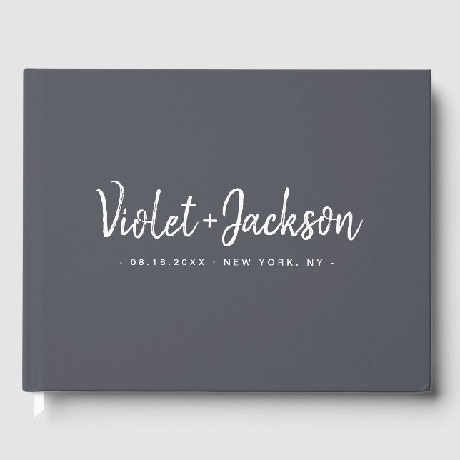 Charcoal minimalist handwritten script guest book (Front)