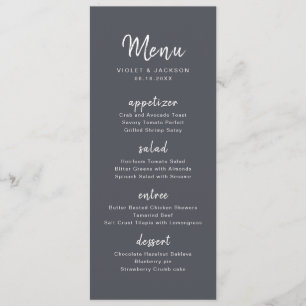 Charcoal minimalist handwritten script wedding menu
