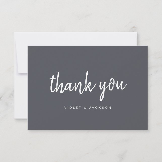 Charcoal minimalist handwritten thank you script card (Front)
