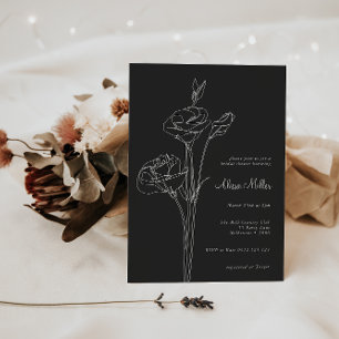 Charcoal Minimalist Line Floral Bridal Shower Invitation