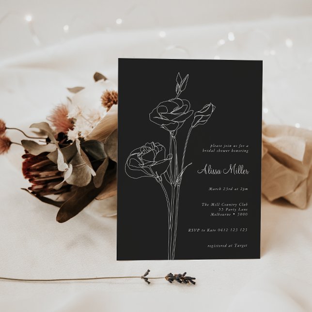Charcoal Minimalist Line Floral Bridal Shower Invitation (Creator Uploaded)