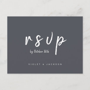 Charcoal minimalist script wedding RSVP Invitation Postcard