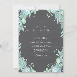 Charcoal Mint Foliage Eucalyptus Wedding Invitation