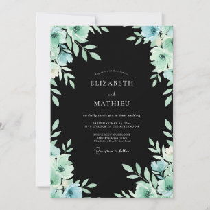 Charcoal Mint Petal Wedding Invitation