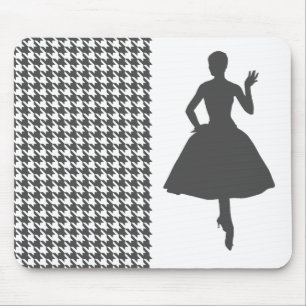 Charcoal Modern Houndstooth w/ Fashion Silhouette Mouse Mat